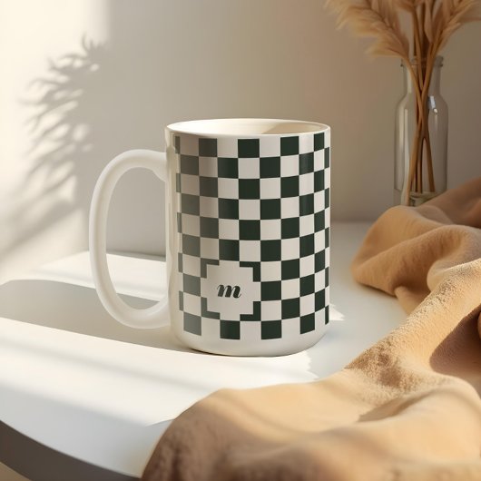 Retro Modern Geruit Patroon Aangepast Monogram Koffiemok