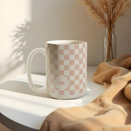 Retro Modern Geruit Patroon Aangepast Monogram Koffiemok