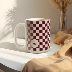 Retro Modern Geruit Patroon Aangepast Monogram Koffiemok