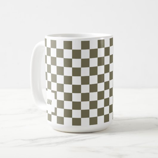 Retro Modern Geruit Patroon Aangepast Monogram Koffiemok (Voorkant links)