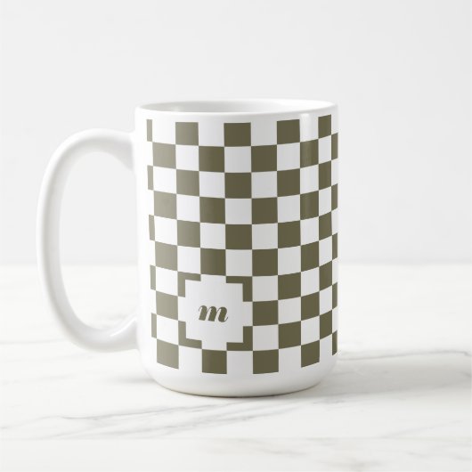 Retro Modern Geruit Patroon Aangepast Monogram Koffiemok (Links)