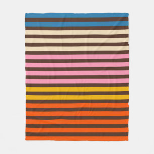 Retro Modern Gestreept Patroon Bruin Sinaasappel R Fleece Deken