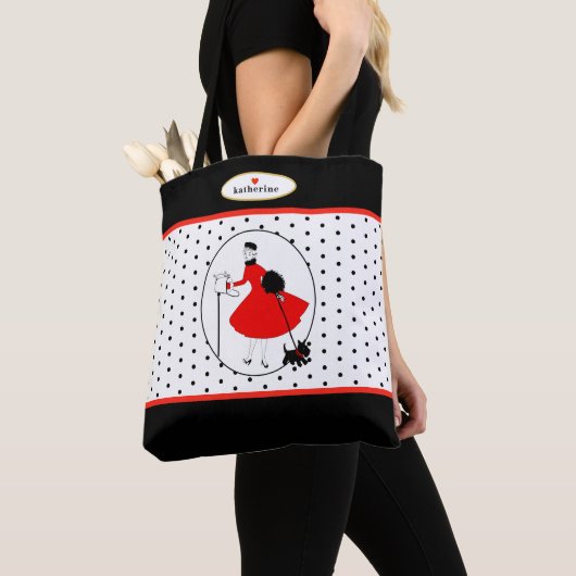 Retro Modern Glam Lady met Scottie Dog Tote Bag (Dichtbij)