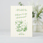Retro Modern Green Bridesmaid Proposal Card Kaart (Staand voorkant)