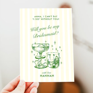 Retro Modern Green Bridesmaid Proposal Card Kaart