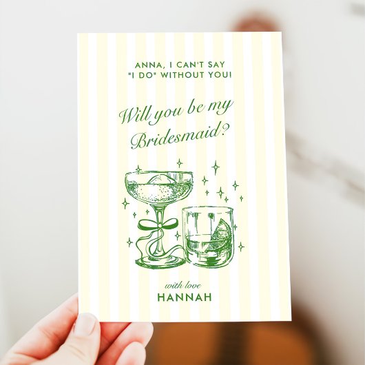 Retro Modern Green Bridesmaid Proposal Card Kaart