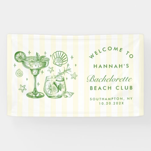 Retro Modern Green & Yellow Bachelorette Weekend Spandoek (Horizontaal)