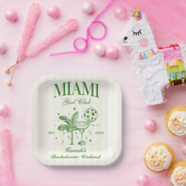 Retro Modern Green & Yellow Miami Bach Party Papieren Bordje