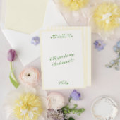 Retro Modern Groen & Geel Bruidsmeisje Voorstel Kaart