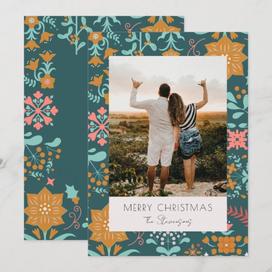 Retro Modern Groen Vrolijk Kerstfeest Vakantie Kaa Kaart (Voorkant / Achterkant)