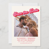 Retro Modern Groovy Bold Pink Red 2 Photo  Save The Date (Voorkant)