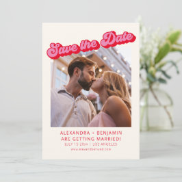 Retro Modern Groovy Bold Pink Red 2 Photo  Save The Date