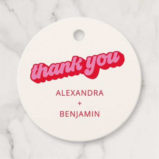 Retro Modern Groovy Vet Knalroze Rood Custom Bedankjes Labels (Voorkant)