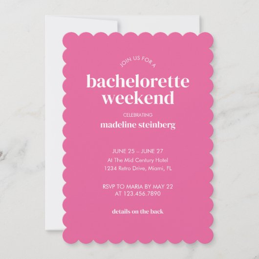 Retro Modern Helder Roze Meisje Bachelorette Kaart (Voorkant)