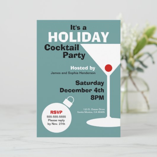 Retro Modern Holiday Party Uitnodiging (Staand voorkant)