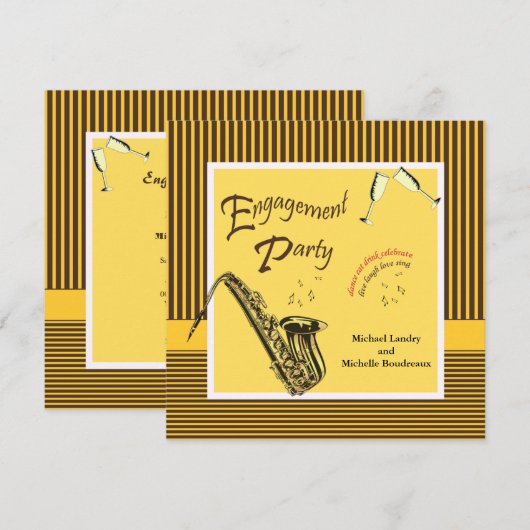 Retro Modern Jazz Engagement Party Kaart (Voorkant / Achterkant)