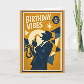 Retro Modern Jazz Saxophone Birthday Card for men Kaart