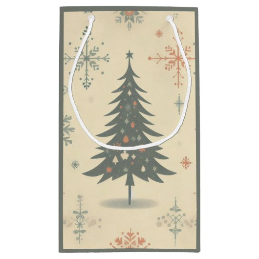 /Retro modern Kerst/winter Klein Cadeauzakje (Achterkant)