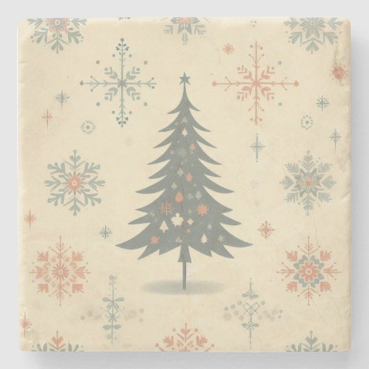 /Retro modern Kerst/winter Stenen Onderzetter (Voorkant)