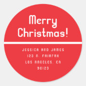 Retro-modern Kerstmis Retouradres Rood Ronde Sticker (Voorkant)