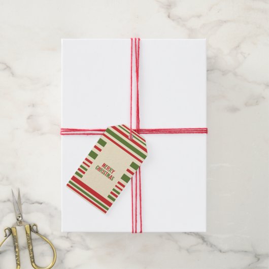 Retro Modern kerstval Red Green Cream Cadeaulabel (Met Touw)
