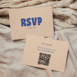 Retro Modern & Krachtig Blauw Beige Bruiloft RSVP Kaartje