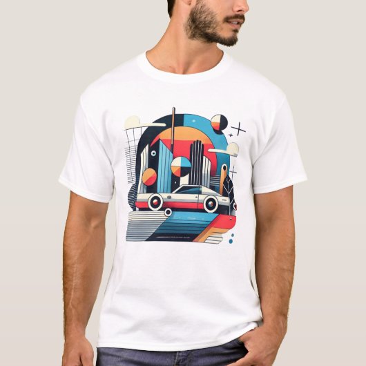 Retro Modern Kunst Geometrisch Auto Grafisch Wit T T-shirt (Voorkant)