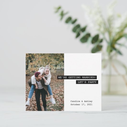 Retro Modern Label Maker Save the Date Photo Fun Briefkaart (Staand voorkant)