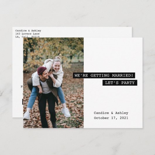 Retro Modern Label Maker Save the Date Photo Fun Briefkaart (Voorkant / Achterkant)