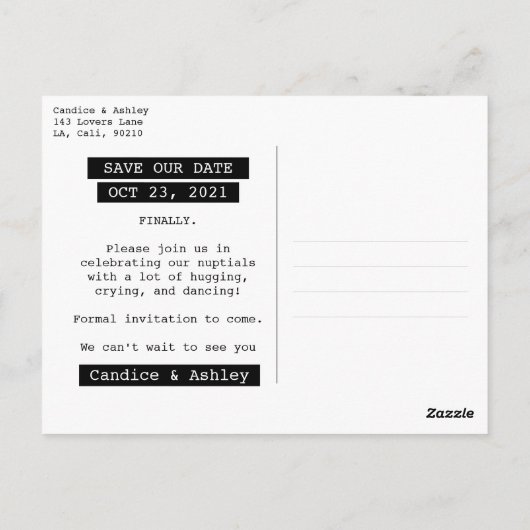 Retro Modern Label Maker Save the Date Photo Fun Briefkaart (Achterkant)