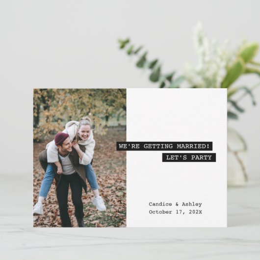 Retro Modern Label Maker Save the Date Photo Fun Kaart (Staand voorkant)