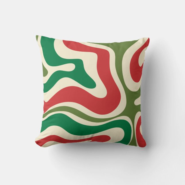 Retro Modern Liquid Swirl Abstract Kerstmis Kussen (Voorkant)