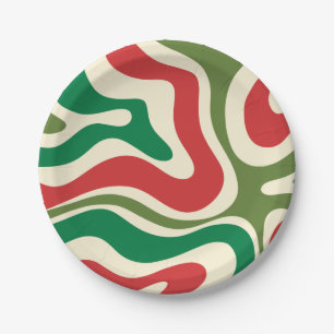 Retro Modern Liquid Swirl Abstract Kerstmis Papieren Bordje