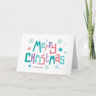 Retro modern merry christmas snowy text card feestdagen kaart
