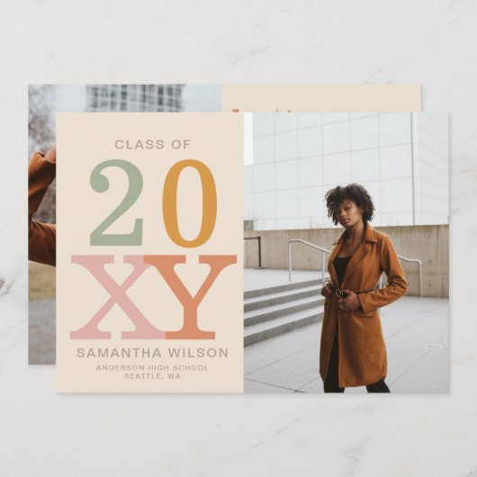 Retro Modern Minimalist 2 Foto Afstuderen Kaart (Voorkant / Achterkant)