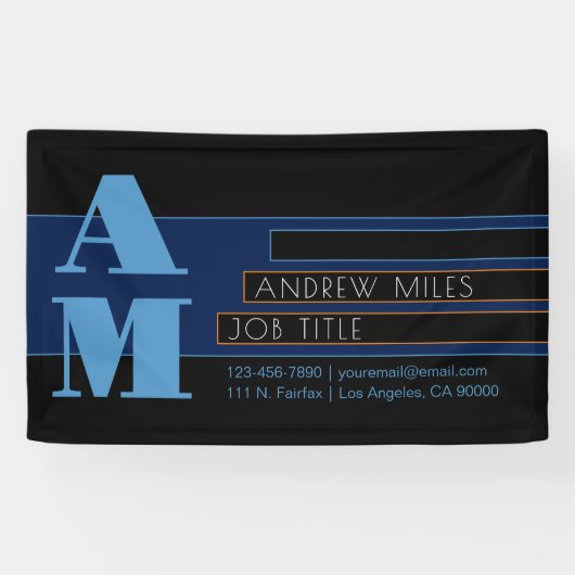 Retro-modern monogram & bewerkbare vormen & kleure spandoek (Horizontaal)