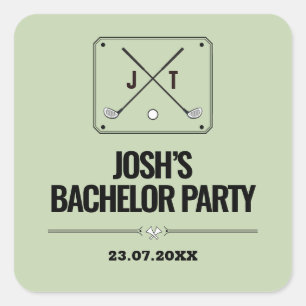 Retro Modern Monogram Golf Uitje Vrijgezellenfeest Vierkante Sticker