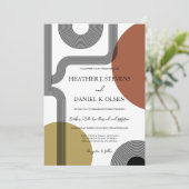 Retro Modern Mustard Terracotta Abstracte bruiloft Kaart (Staand voorkant)