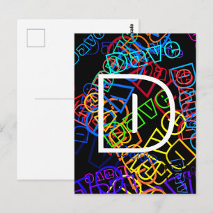 Retro-modern naam & monogram helder kleuren & zwar briefkaart