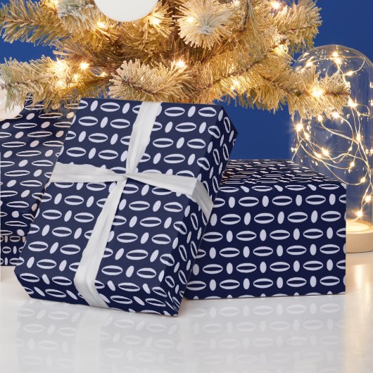 Retro Modern Navy Blue Ovalen Geometric Pattern Cadeaupapier (Feestdagen)
