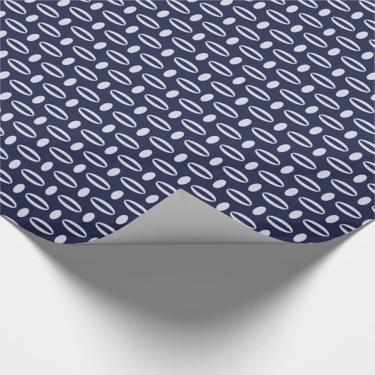 Retro Modern Navy Blue Ovalen Geometric Pattern Cadeaupapier (Hoek)
