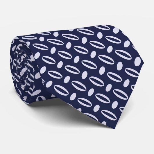 Retro Modern Navy Blue Ovalen Geometric Pattern Stropdas (Opgerold)