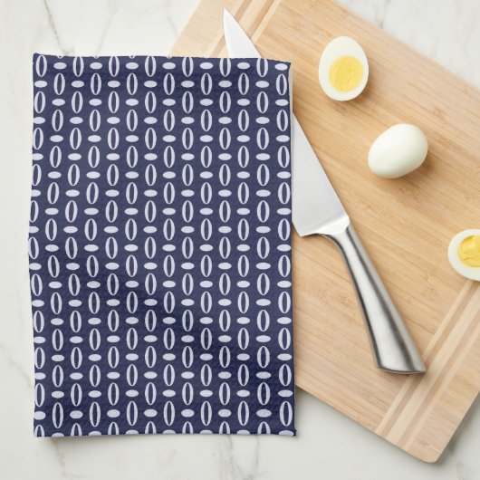 Retro Modern Navy Blue Ovalen Geometric Pattern Theedoek (Quarter Fold)