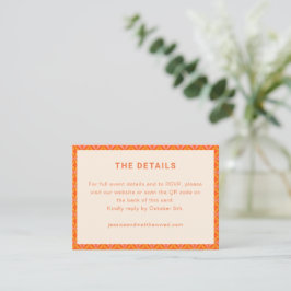 Retro Modern Orange Geometric Wedding RSVP QR Code Informatiekaartje