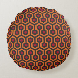 Retro Modern Oranje Red Brown Hexagon Patroon Rond Kussen