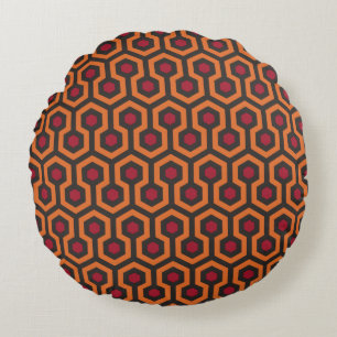 Retro Modern Oranje Red Brown Hexagon Patroon Rond Kussen