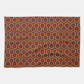 Retro Modern Oranje Red Brown Hexagon Patroon Theedoek (Horizontaal)