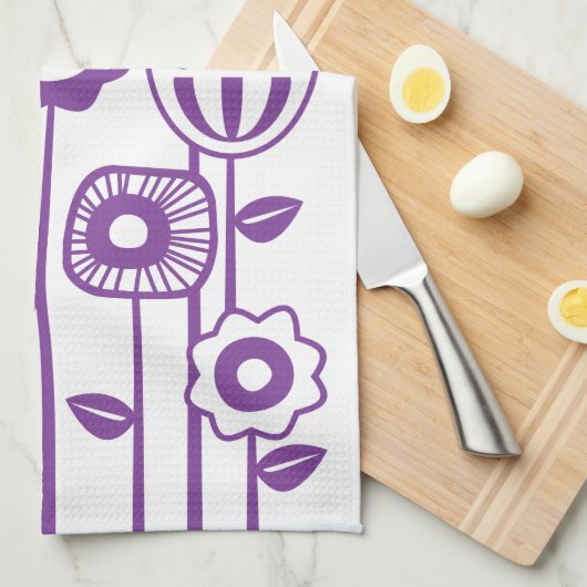 Retro Modern Paarse ventilatortuin Theedoek (Quarter Fold)