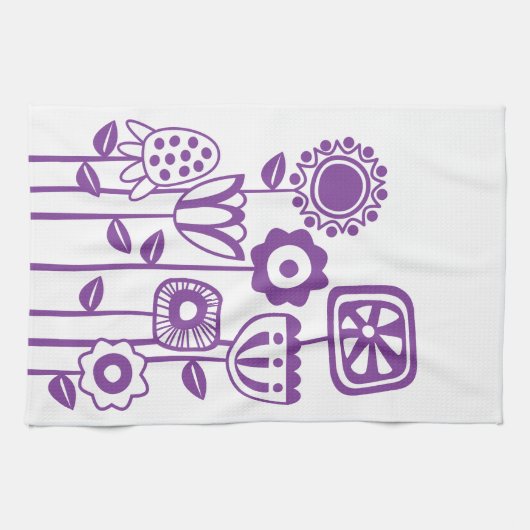 Retro Modern Paarse ventilatortuin Theedoek (Horizontaal)