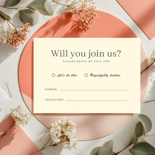 Retro Modern Pastel Ivory Funky Wedding RSVP Kaartje